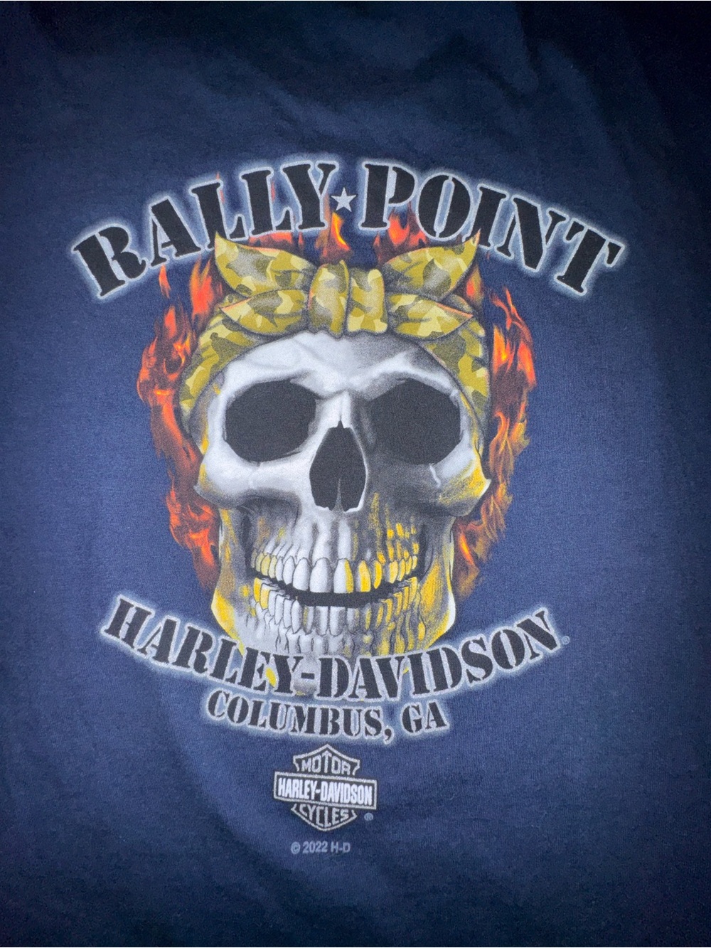Harley-Davidson Navy Skull Flame Graphic Tee Womens - Picture 2 of 5